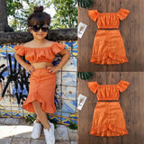 Summer Kid Girls Off Shoulder Crop T-shirt Tops Dress Skirt Outfit - Tania's Online Closet, LLC