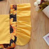 Girls Summer Clothes Sunflower Romper Ruffle Jumpsuit- Headband Outfits 0-24M - Tania's Online Closet, LLC