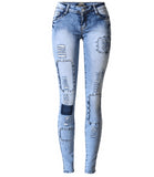 Low Waist Sky Blue Patchwork Skinny Tights Women Pencil Jeans High Stretch Denim - Tania's Online Closet, LLC