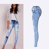 Low Waist Sky Blue Patchwork Skinny Tights Women Pencil Jeans High Stretch Denim - Tania's Online Closet, LLC