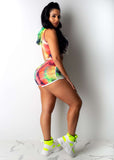 Tie Dye Two Piece Set Women Tracksuit Hooded Crop Top Biker Shorts Set  2020 - Tania's Online Closet, LLC