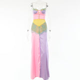 Chains Strap Sexy Satin Dress -Patchwork Bodycon Mini Party Dress - Tania's Online Closet, LLC