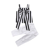 Toddler Child Kids Cotton Top Shirt Big Bow Stripe Pants Summer Clothes 2PCS Set Girl 2-7T - Tania's Online Closet, LLC