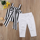 Toddler Child Kids Cotton Top Shirt Big Bow Stripe Pants Summer Clothes 2PCS Set Girl 2-7T - Tania's Online Closet, LLC