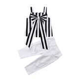 Toddler Child Kids Cotton Top Shirt Big Bow Stripe Pants Summer Clothes 2PCS Set Girl 2-7T - Tania's Online Closet, LLC