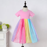 New Arrival Girls Fashion Rainbow Dress Mesh O-neck Children Clothes - Tania's Online Closet, LLC