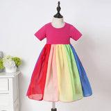 New Arrival Girls Fashion Rainbow Dress Mesh O-neck Children Clothes - Tania's Online Closet, LLC