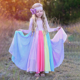 New Arrival Girls Fashion Rainbow Dress Mesh O-neck Children Clothes - Tania's Online Closet, LLC