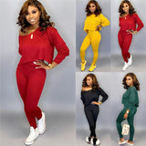Women 2 Pieces Outfits Set Tracksuit Long Sleeve Off Shoulder  Waist Pants Sets - Tania's Online Closet, LLC