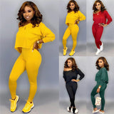 Women 2 Pieces Outfits Set Tracksuit Long Sleeve Off Shoulder  Waist Pants Sets - Tania's Online Closet, LLC