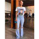 Women Denim High Waist Flare Jeans ripped calca jeans - Tania's Online Closet, LLC