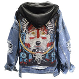 Women Denim jacket Coat Short Cartoon Mouse jacket Outwear denim Jackets - Tania's Online Closet, LLC
