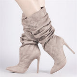 Women Pleated Mid Calf Boots -High Heels Women's Pointed Toe Sexy Pumps - Tania's Online Closet, LLC