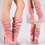 Women Pleated Mid Calf Boots -High Heels Women's Pointed Toe Sexy Pumps - Tania's Online Closet, LLC
