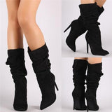 Women Pleated Mid Calf Boots -High Heels Women's Pointed Toe Sexy Pumps - Tania's Online Closet, LLC
