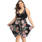 Women Plus Size Swimwear 2021 Floral Print Push up Swimsuit V-neck Halter Bandage One-piece Bathing Suit - Tania's Online Closet, LLC