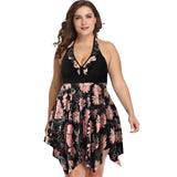 Women Plus Size Swimwear 2021 Floral Print Push up Swimsuit V-neck Halter Bandage One-piece Bathing Suit - Tania's Online Closet, LLC