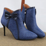 Women's High Heels Boots Butterfly-knot Weave Pointed Toe Bow Ankle Boots - Tania's Online Closet, LLC