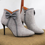 Women's High Heels Boots Butterfly-knot Weave Pointed Toe Bow Ankle Boots - Tania's Online Closet, LLC