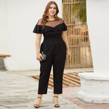 Women's Plus Size Jumpsuit Ruffled Short-Sleeved  Long Length Rompers Jumpsuit - Tania's Online Closet, LLC