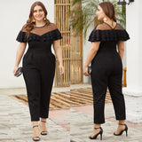 Women's Plus Size Jumpsuit Ruffled Short-Sleeved  Long Length Rompers Jumpsuit - Tania's Online Closet, LLC