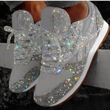 Women shoes spring new bling sparkly casual flat shoes woman vulcanized shoes breathable lace-up outdoor fashion sneakers women - Tania's Online Closet, LLC