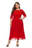 Women's Round Neck Sleeves Lace Chiffon Stitching High Quality Beautiful Elegant Dress 2021 - Tania's Online Closet, LLC