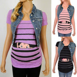 Maternity Cute Funny Baby Print Striped Short Sleeve T-shirt - Tania's Online Closet, LLC