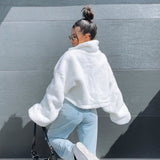 New White Fur Faux Jacket Women Streetwear Short Jackets - Tania's Online Closet, LLC