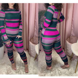 Autumn Striped Print Bodycon Jumpsuit Women Rompers Long Sleeve One Piece - Tania's Online Closet, LLC