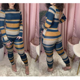 Autumn Striped Print Bodycon Jumpsuit Women Rompers Long Sleeve One Piece - Tania's Online Closet, LLC