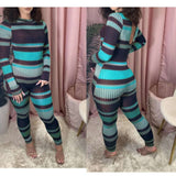 Autumn Striped Print Bodycon Jumpsuit Women Rompers Long Sleeve One Piece - Tania's Online Closet, LLC