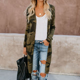 Ladies Long Cardigan Camouflage Long Sleeve Coat - Tania's Online Closet, LLC