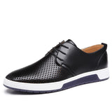 Men Casual Shoes Leather Summer Breathable Holes Luxurious Brand Flat Shoes - Tania's Online Closet, LLC