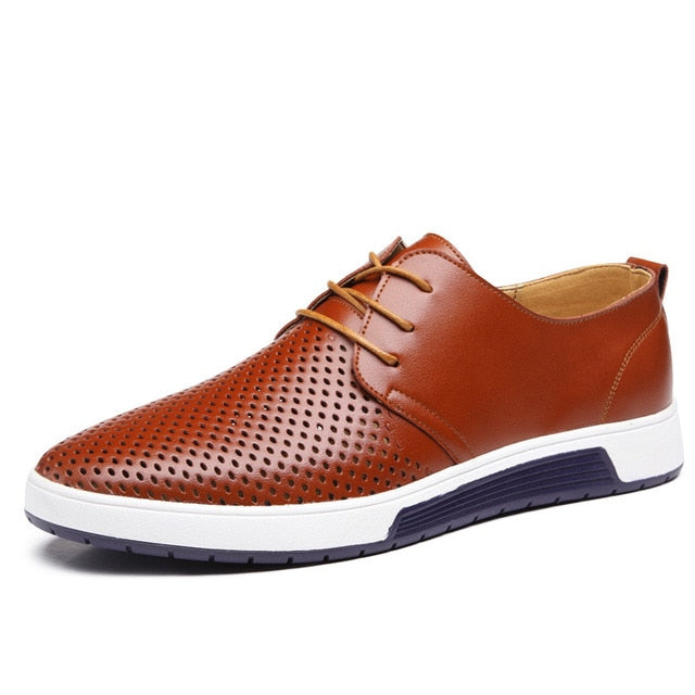 Men Casual Shoes Leather Summer Breathable Holes Luxurious Brand Flat Shoes Tanias Online 0551