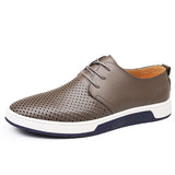 Men Casual Shoes Leather Summer Breathable Holes Luxurious Brand Flat Shoes - Tania's Online Closet, LLC