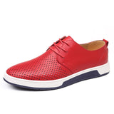Men Casual Shoes Leather Summer Breathable Holes Luxurious Brand Flat Shoes - Tania's Online Closet, LLC