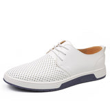 Men Casual Shoes Leather Summer Breathable Holes Luxurious Brand Flat Shoes - Tania's Online Closet, LLC