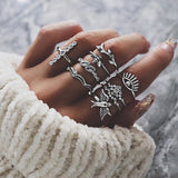 rings set Bohemian style hollow vintage 10-piece set women rings - Tania's Online Closet, LLC