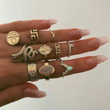 rings set Bohemian style hollow vintage 10-piece set women rings - Tania's Online Closet, LLC