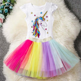2-6 Years Children's sets Cute Unicorn Short Sleeve T-Shirt+ Mesh Tutu Skirt Outfits 2Pcs Girls - Tania's Online Closet, LLC