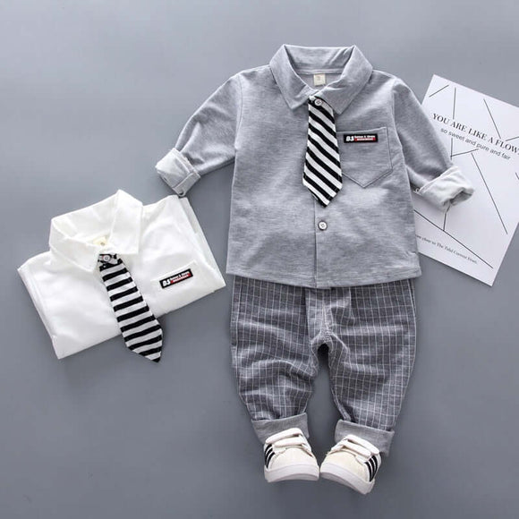 2020 Baby Boys Clothing Formal Infant Gentleman Tie Shirt Pants 2Pcs/Sets - Tania's Online Closet, LLC