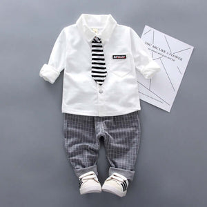 2020 Baby Boys Clothing Formal Infant Gentleman Tie Shirt Pants 2Pcs/Sets - Tania's Online Closet, LLC