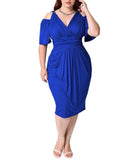 Plus Size Vintage Dress V Neck Hollow Out Tight Slim Midi Dress - Tania's Online Closet, LLC