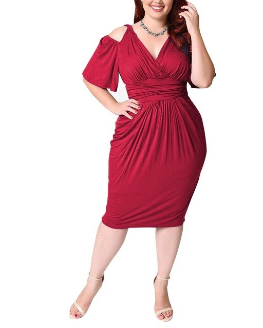 Plus Size Vintage Dress V Neck Hollow Out Tight Slim Midi Dress Plus Size Vintage Dress V Neck Hollow Out Tight Slim Midi Dress