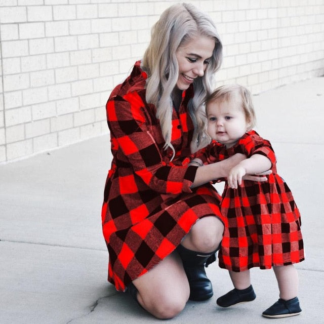 Mommy & Me Orange & Black Plaid Dress