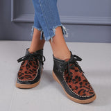 New Round Head Leopard Print Leather Boots Winter Ankle Boots for Women with Flat Bottoms - Tania's Online Closet, LLC