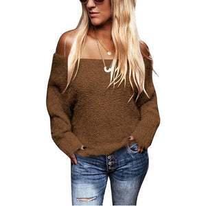 2020 New Style Winter European Women's Hot Selling Off-Shoulder Plush Sweater - Tania's Online Closet, LLC