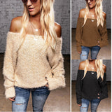 2020 New Style Winter European Women's Hot Selling Off-Shoulder Plush Sweater - Tania's Online Closet, LLC