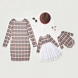2020 New Year Family Look Lace Dresses Clothes Matching Outfits Long Sleeve Plaid  For Mother And Daughter - Tania's Online Closet, LLC